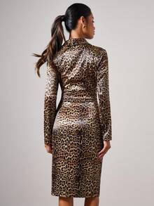COSMINA Women's Leopard Print Lapel Collar Long Sleeve Elegant Mid-Length Dress Leopard Print Blazer Dress Blazer Dress For Women - Multicolor - View 2