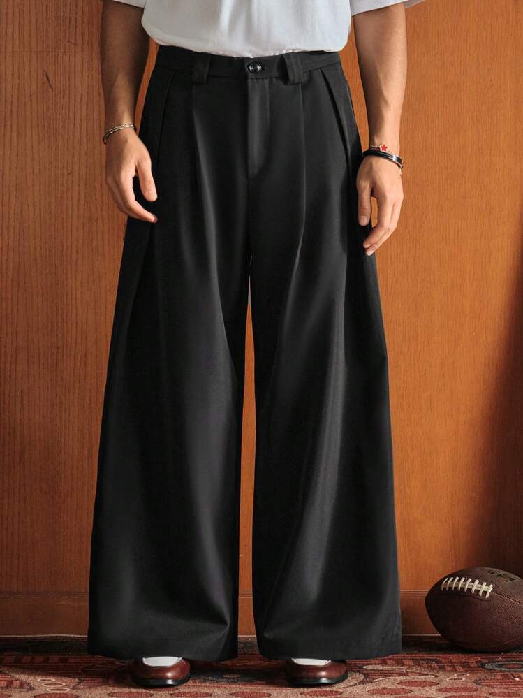 SWAVVY Pantalones de traje de pierna ancha de unicolor de moda para hombres - Negro - Añade 1
