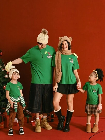 LOONEY TUNES X SHEIN 男士卡通圣诞圆领短袖T恤