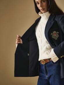 Briarwyn Women's Autumn Embroidered Design Lapel NeckLong Sleeve Double-Breasted Casual Blazer,Fall Clothes For Women,Old Money Style Women,Women's Winter Blazer, - Black - View 8