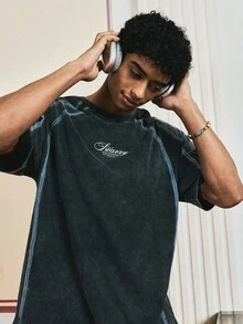 SWAVVY Men's Summer Short Sleeve Round Neck T-Shirt With Whole Piece Snowflake Spray Printing Pattern, 2000s Style