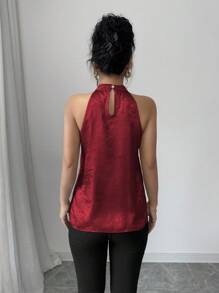 Selianne 女士优雅露背无袖光泽衬衫，适合春夏季度假 - 紅色 - 查看 2
