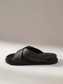 Solecia 2025 Summer Men's Casual Slip-On Sandals With Criss-Cross Straps, Fashionable Beach Shoes, Slim Fit For Young Adults - Brown - View 4