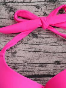 Swim Lushoire 熱帶圖案比基尼套裝鋼圈吊脖聚攏內衣和低至臀部下裝和沙灘裙3入組泳衣 - 彩色 - 查看 3