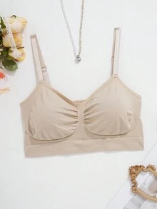 SHEIN 1 件女士无缝无钢圈柔软舒适吊带文胸 - 杏色 - 查看 5