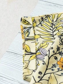 Linhara Áo cánh rộng cài nút cổ chữ V tay ngắn in họa tiết cổ điển cỡ lớn dành cho nữ, mùa xuân/hè - Màu vàng - Xem 5