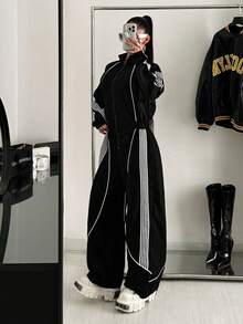 StreetHx Women's Fashion Sporty Color Block Jumpsuit - Black - View 4