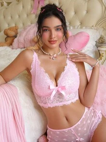 PetitDoll 1件女士蕾丝无钢圈文胸 - 粉色 - 查看 4