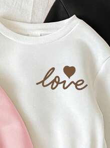 SHEIN Happikins 三件套女童休闲简约爱心图案加厚保暖长袖连帽衫，黑色、白色、浅粉色，适合秋冬季节穿着。 - 彩色 - 查看 5