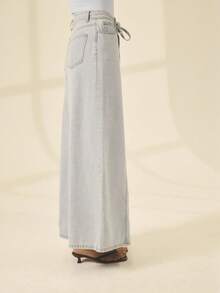 Aralina تنورة ماكسي جينز بخصر متوسط مع ربطة حزام، تصميم خط A مريح وخفيف، مناسبة للخريف والشتاء والربيع والعطلات والمكتب للنساء