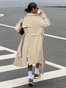 SHEIN EZwear Light Khaki Women's Long Nylon Windbreaker In Fall/Winter - Khaki - View 2