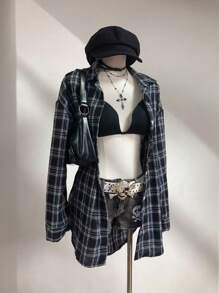 Elamini Vintage Plaid Loose Fit Shirt For Women, Fashion & Versatile, Autumn/Winter - Multicolor - View 6