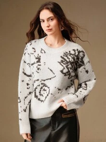 Anewsta Áo len chui đầu thêu cho nữ, thích hợp cho mùa thu, đông, xuân, năm mới, tiệc tùng, đám cưới, sang trọng, phong cách, thường ngày, ấm cúng, lễ tạ ơn, tốt nghiệp, giáng sinh - trắng - Xem 3