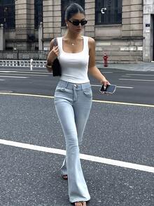 DAZY Áo ba lỗ cổ chữ U, dây đeo vai bản rộng dành cho nữ, dáng ôm, không tay, thích hợp để mặc nhiều lớp hoặc mặc ngoài - trắng - Xem 8