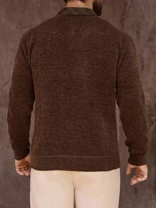 Manfinity Homme Men's V-Neck Long Sleeve Casual Loose Pullover Sweater, Autumn, Old Money - Brown - View 2
