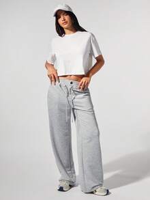 Fluxe 休闲纯色针织圆领短袖宽松短款女式 T 恤