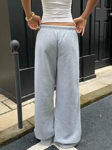 SHEIN EZwear 女士休闲宽松前系带运动裤，适合日常穿着和返校季、秋冬季 - 淺灰色 - 查看 2