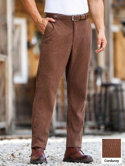 Manfinity Nomadique Pantalones casuales de pana de unicolor con bolsillo en diagonal para hombres, pantalones de pana de otoño para hombres en color marrón