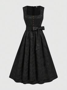 Fairmaia Women's Traditional German Style Square Neck Button Sleeveless Dress, Halloween