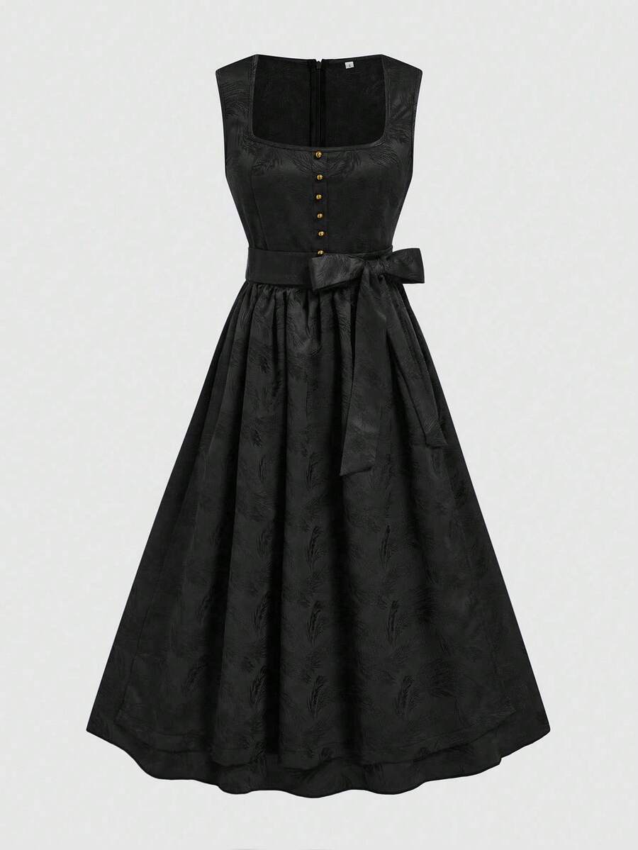 Fairmaia Women's Traditional German Style Square Neck Button Sleeveless Dress, Halloween