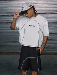 AXEPEAK 男士针织休闲日常宽松短袖T恤和松紧腰直筒裤套装 - 彩色 - 查看 1