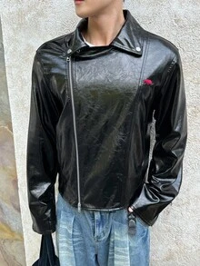 Manfinity VCAY Áo khoác nam thời trang cổ điển thêu họa tiết, thu đông - màu đen - Xem 4