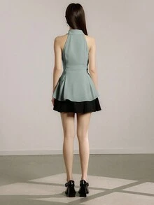 Modelyn 女式优雅 3D 花卉装饰腰部无袖衬衫，夏季 - 綠色 - 查看 2