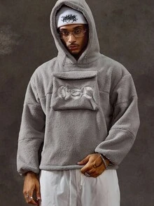 ROMWE MEN Street Life Men's Casual Embroidered Reversible Fleece Sweatshirt, Autumn/Winter - Light Grey - View 1