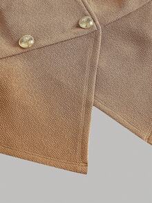 SHEIN Girlism 少女衬衫套装 拼布双排扣翻领衬衫和纯色裤子 休闲套装 棕色套装 全套服装 棕色背心套装 女士套装 休闲正装 - 駝色 - 查看 6