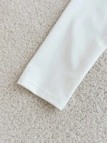 少女女孩白色针织局部粉色花朵印花聚拢休闲可爱度假长袖上衣返校节适合春夏秋季午餐秋冬内搭春节 - 白色 - 查看 4