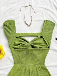 Soleia WYWH 女士度假针织条纹扭纹前低胸露背连体裤，适合派对、约会、情人节、复活节、狂欢节、下午茶、海滩、游轮、城市度假、秋冬分层穿着 - 綠色 - 查看 5