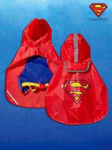 SUPERMAN X PETSIN 1pc Red Hooded Rain Poncho For Dogs, Pet Outdoor Raincoat