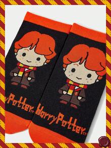 HARRY POTTER X SHEIN 1 Pair Women's Cartoon Figure Graphic Colorblock Ankle Socks - Black - View 2
