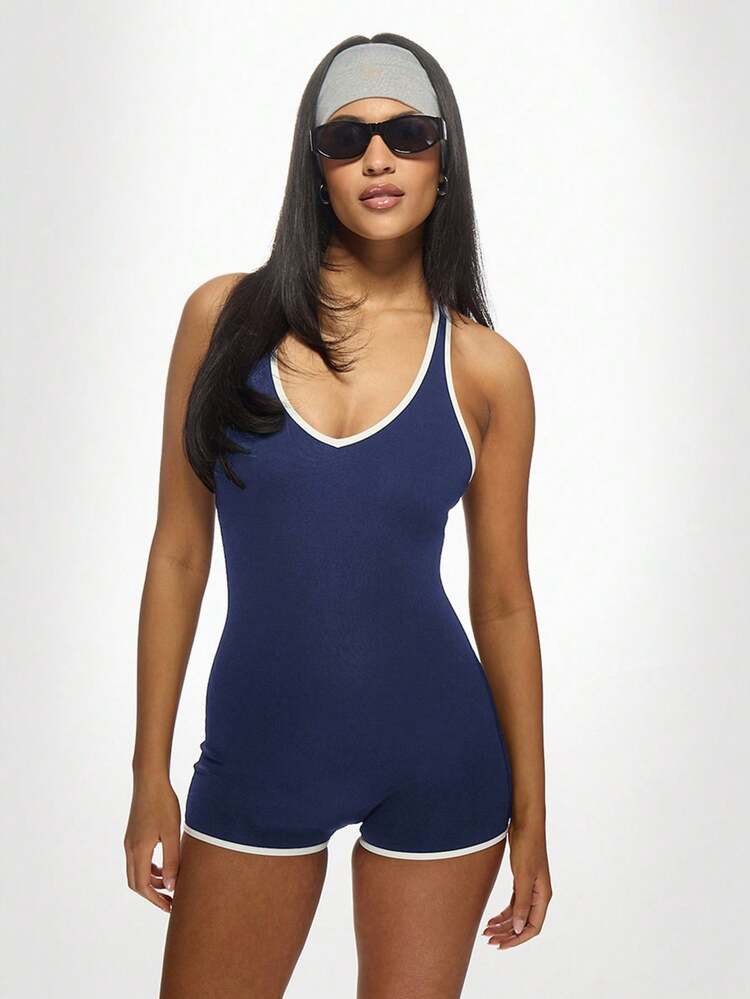 MISSGUIDED Women Unitard Bodysuit Performance Compression One Piece Cross Back Workout Jumpsuit Training Athletic Wear Exercise Yoga