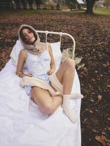 Aralina Sleepwear Fall Winter Plaid Gingham Cami And Short With Lace Trim Detail Two Pieces Set - Blue and White - View 9