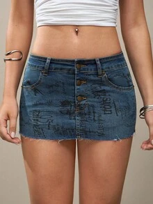 Jeanoix Women's Fashion Casual Frayed Hem Mini Denim Skirt Denim Mini Skirt
