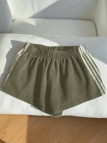 Comfortcana 女式复古水洗军绿色针织阔腿休闲短裤 - 軍綠色 - 查看 5