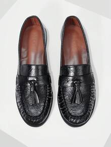 MOTF 新款法式复古纹理PU皮革流苏方头平底女鞋，黑色百搭休闲轻便耐磨防滑舒适单踏板高端女鞋