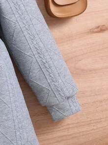 SHEIN Tween 女童休闲百搭百搭校园日常保暖毛绒领中长款纹理针织连帽夹克，秋冬秋季