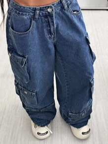 StreetHx Women's Solid Color Casual Pocket Jeans - Blue - View 5