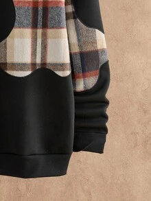 Manfinity NXTstreet 男士休闲针织格子拼布插肩长袖修身运动衫，适合日常穿着针织套头衫，秋季，冬季 - 黑色 - 查看 5