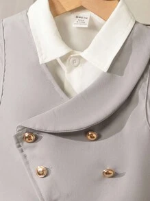 SHEIN 两件套，浅灰色无袖背心搭配长裤，金属双排扣设计，基础款时尚套装，适合夏季穿着，柔软舒适，适合生日派对、晚宴、婚礼、洗礼和周年纪念等正式场合。适合男童夏季穿着、婴儿男童服装、儿童男童服装。开学季必备 - 灰色 - 查看 5