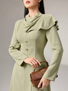 Heiryn Women's Solid Color Fashion Long Sleeve Front Slit Fitted Mid-Length Dress - Aqua Green - View 1