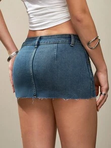 Jeanoix Women's Fashion Casual Frayed Hem Mini Denim Skirt Denim Mini Skirt