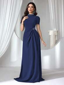 Coutiva Formal Evening Gown Dress For Women (Heavy Embroidered) - Navy Blue - View 1