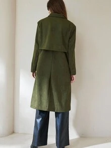 Aveloria Modichic Chaqueta larga de mujer con cuello vuelto, diseño dividido, escudo de lluvia en la espalda, manga larga, de alta gama y estilo retro para ir al trabajo - Verde militar - Ver 6