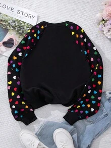 Firerie Kids Firerie Kids Tween Girl Sporty Street Style Tricotat Inimă Print Gât Rotund Hanorac Mânecă Lungă