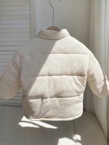 SHEIN 年轻男孩休闲日常运动舒适厚灯芯绒罗纹领宽松棉服外套，绗缝冬季外套适合秋冬季居家、户外活动、滑雪、玩雪