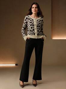 Anewsta Áo len cardigan họa tiết da báo cổ điển thanh lịch dành cho nữ - Nhiều màu - Xem 7