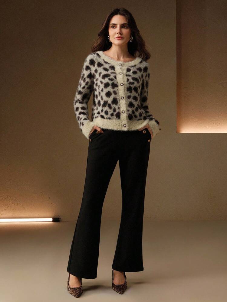 Damen eleganter vintage Leoparden-Muster Strickjacke